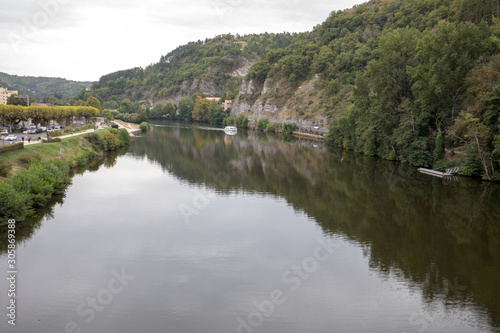 View of the Lot river valley in Cahors, France