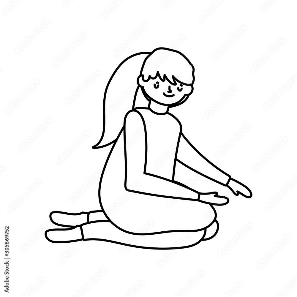 young woman on the knees with warm clothes thick line young woman on the knees with warm clothes thick line