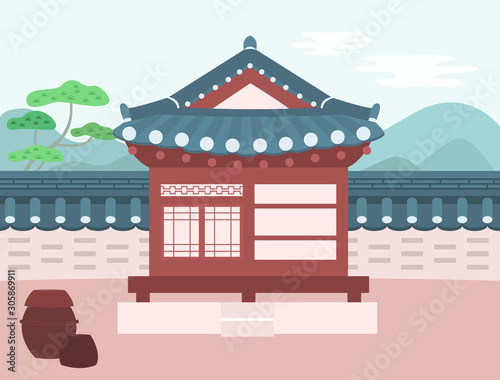 Korean traditional concept vector illustration. Korean house.
