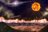 Solar activity, destruction of the azone layer. 3D rendering