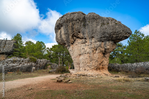 Unique rock formations in La Ciudad Encantada or Enchanted City natural park near Cuenca, Castilla la Mancha, Spain