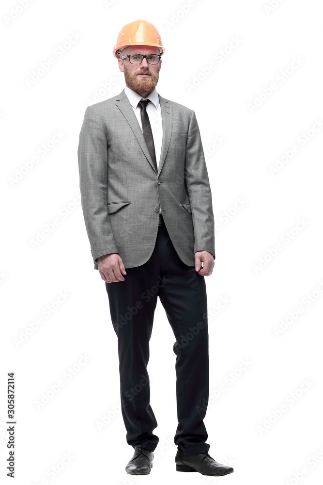 confident businessman in a protective helmet . isolated on white confident businessman in a protective helmet . isolated on white
