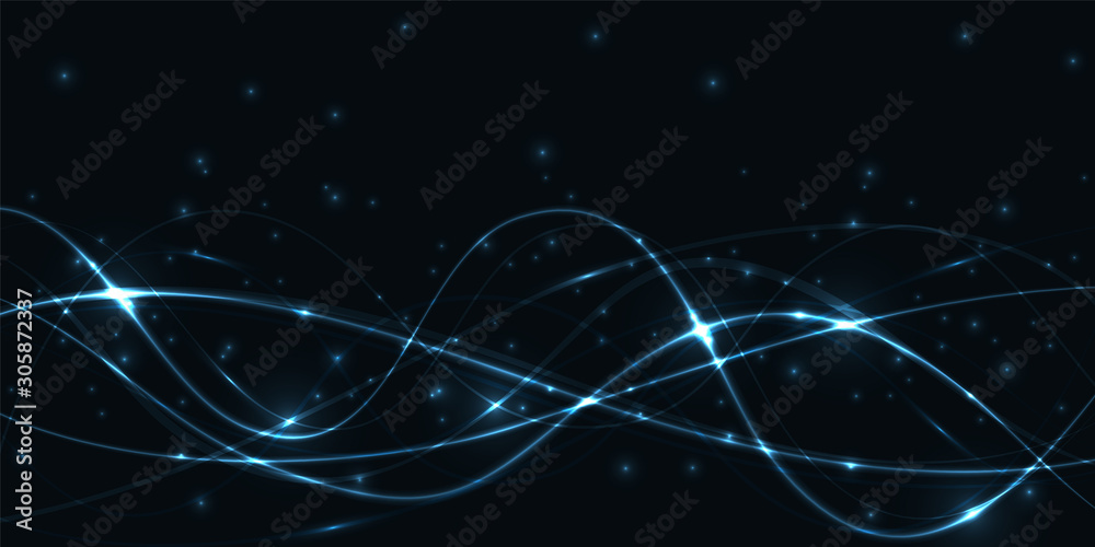Fototapeta premium Dark abstract background with blue translucent luminous lines and highlights. Vector illustration EPS10.