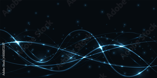 Dark abstract background with blue translucent luminous lines and highlights. Vector illustration EPS10.