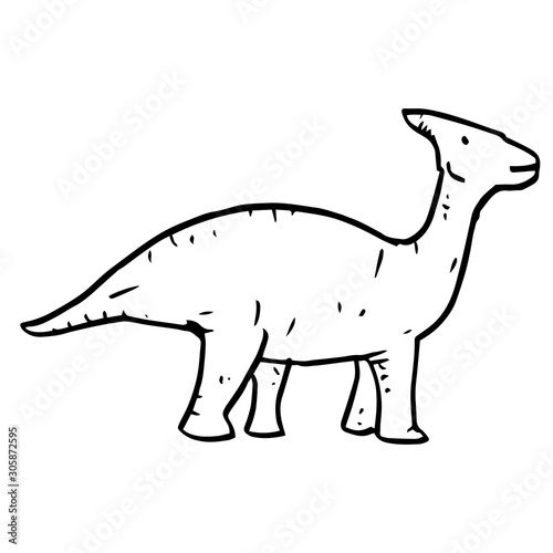 Hand drawn vector doodle parasaurolophus illustration.cartoon parasaurolophus isolated on white background for coloring page, poster design , t shirt print, and sticker.