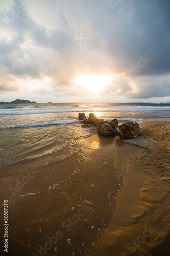 golden sunset on the Greece beach