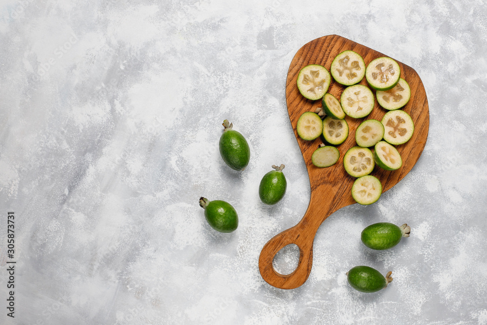 Fresh organic feijoas on light background Fresh organic feijoas on light background