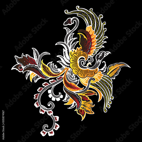 Batik Illustration of Birds From Indonesia. Simple and Elegant, Suitable For Use With Patterns, Fabric, Screen Printing, Cloth, Etc	