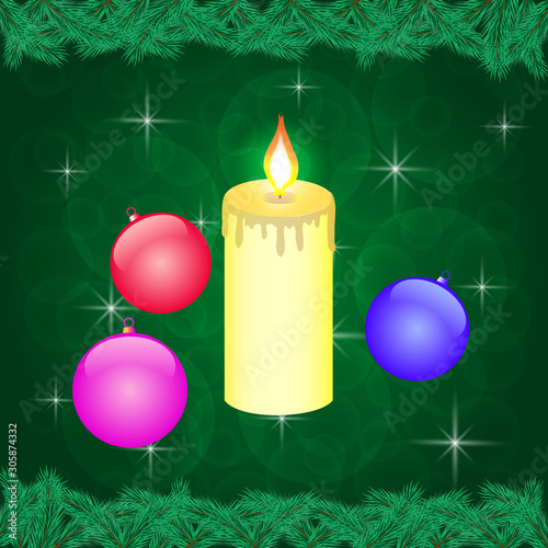 Christmas decorations with candle in frame