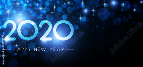 Blue shiny 2020 Happy New Year poster.