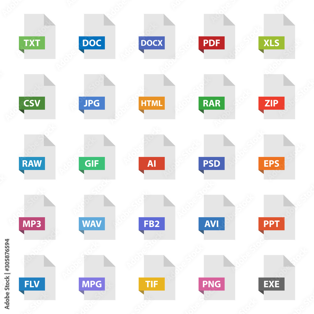 document format vector sign set, file flat icons Stock Vector | Adobe Stock