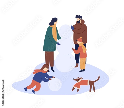 Winter outdoor rest flat vector illustration