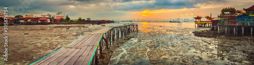 Sunrise at Penang. Yeoh jetty on the foreground   Malaysia. Panorama