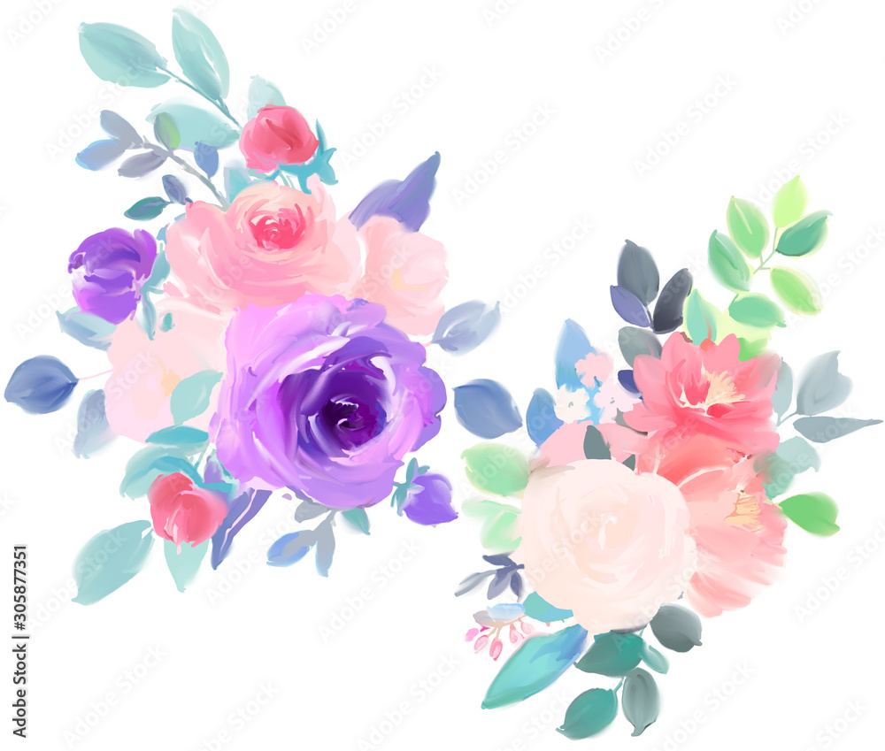 Elegant beautiful watercolor rose flower bouquet