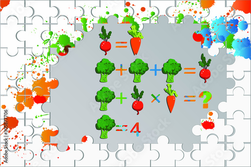 Counting games for kids and adults. Educational math game. Result. Riddle for the mind. Riddle with numbers. Vector