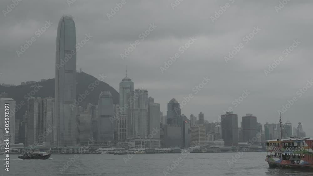 Victoria Harbor and Hong Kong Island Skyline. log, F-log. Victoria Harbor and Hong Kong Island Skyline. log, F-log.