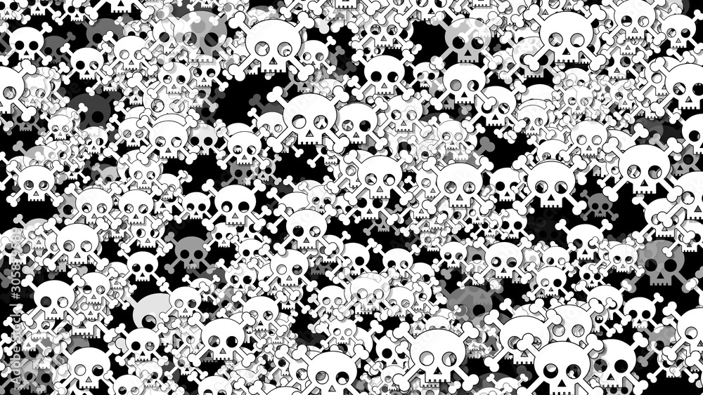Black and White Skull Background - 3D Illustration