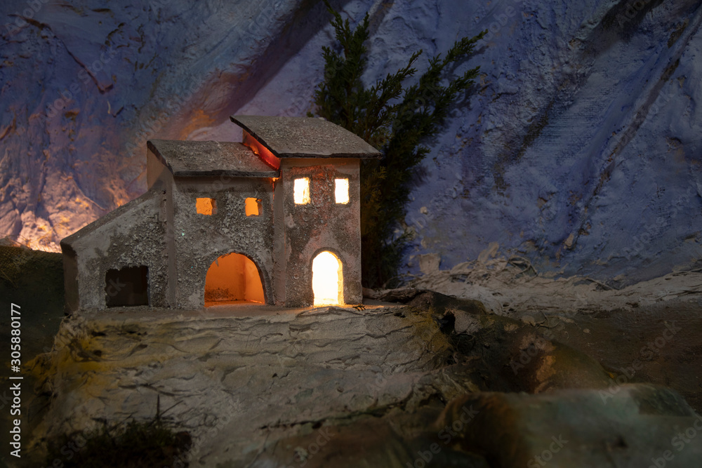 Landscape of illuminated Bethlehem portal houses