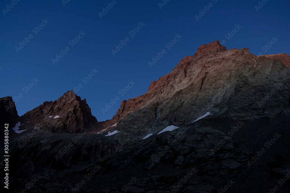 Peak of Monviso (3841m) photographed at blue hour from west