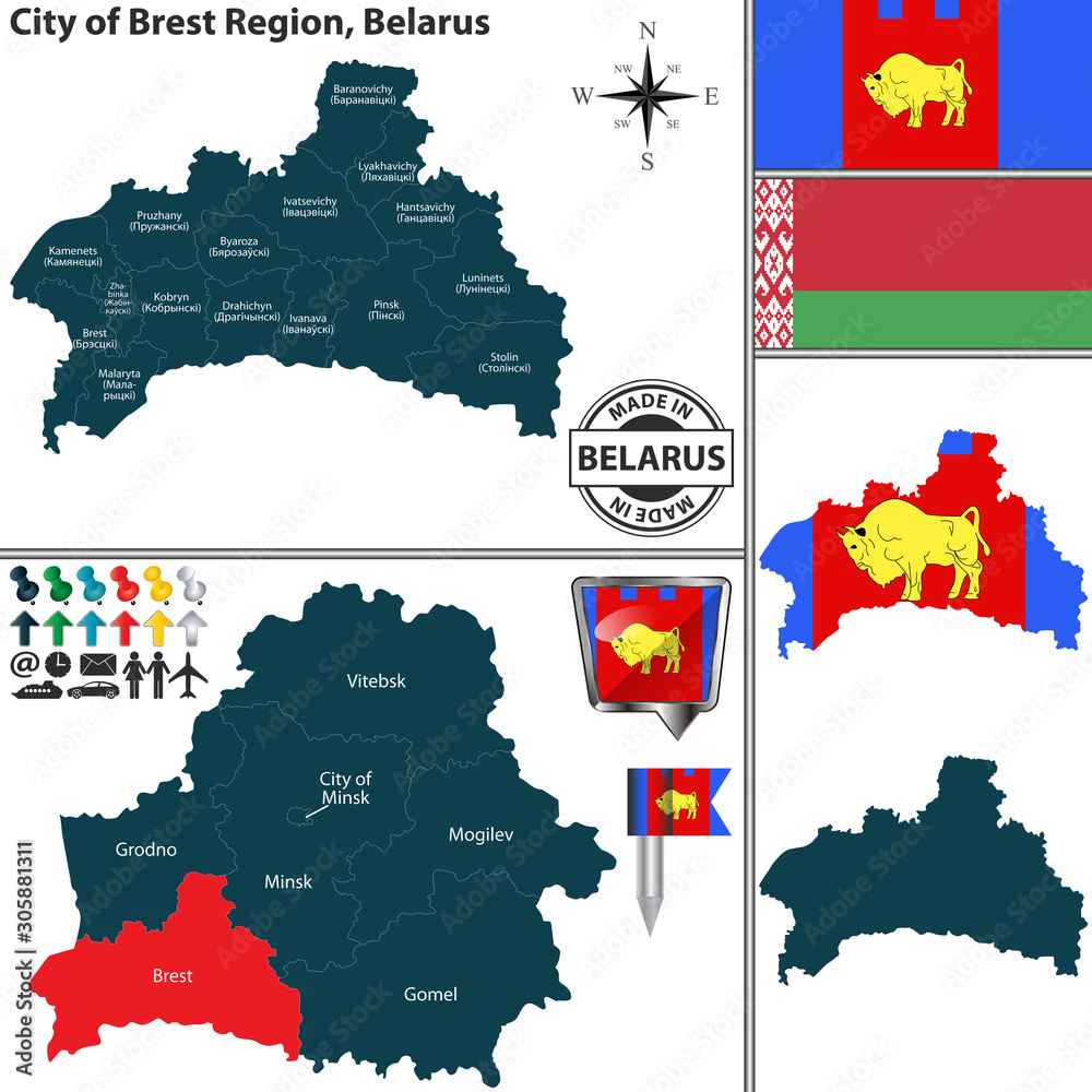 Fototapeta premium Map of Brest Region, Belarus