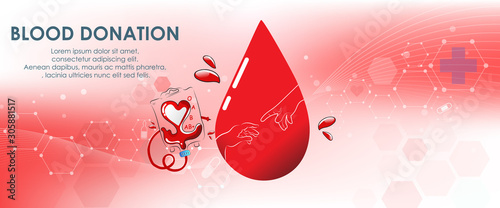 Blood donation design. Creative donor poster. Blood Donor banner. Red drop. Donation volunteer. Blood donation medical poster. Save human life concept. Vector illustration