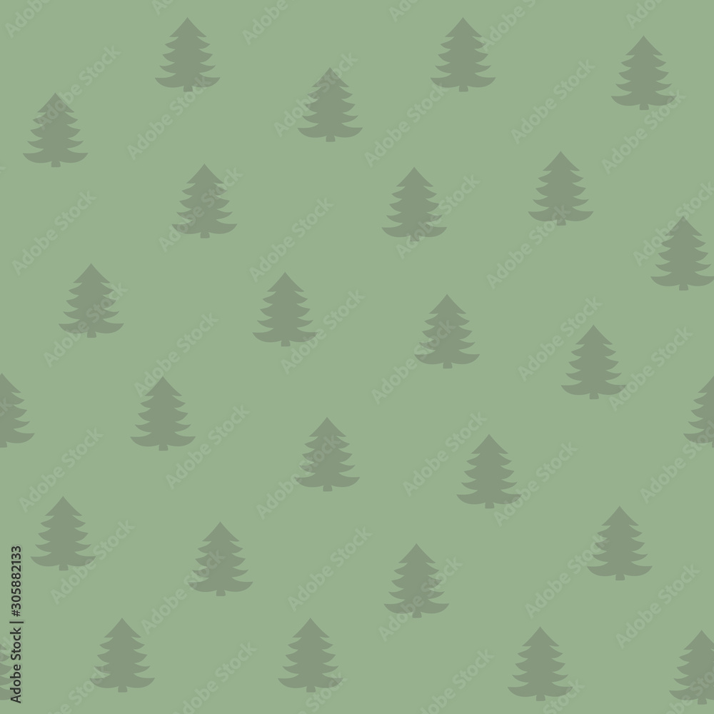 Obraz premium Seamless pattern with pine trees on green backgound. Good for wrapping paper, textile print, wall paper, poster, card or decoration.