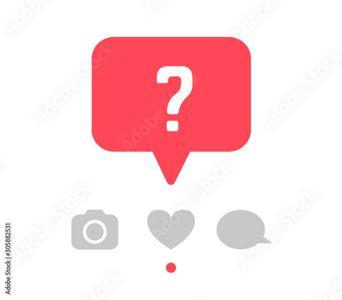 Question mark on red message banner on white background. Social media hiding likes vector concept. 