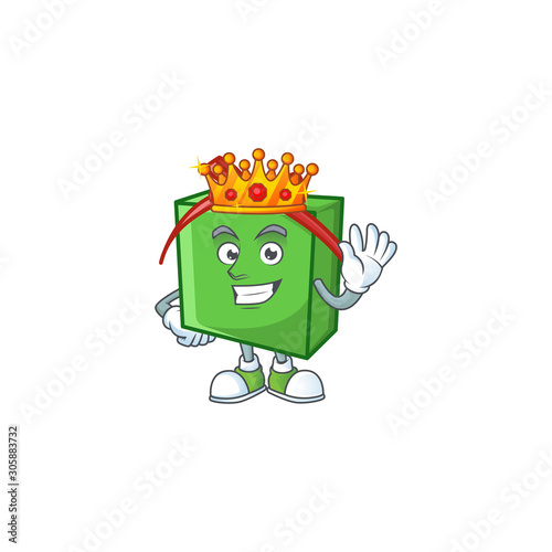 King of green gift box on cartoon mascot style design