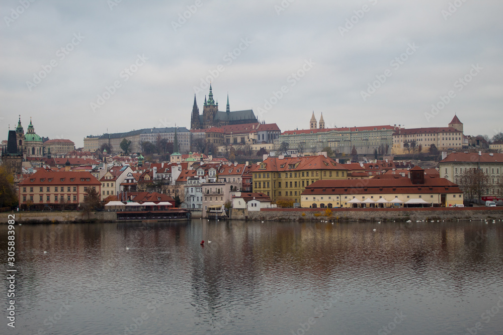 Panorama of the old Prague Castle from Charles Bridge of the Czech capital Prague.