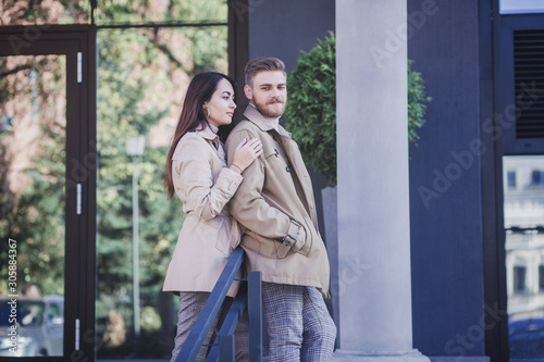 beautiful fashion couple in casual clothes in the city. lifestyle portrait