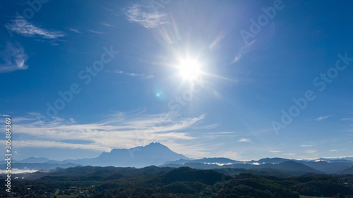 Mount Kinabalu with a clear blue sky suitable as backrop
