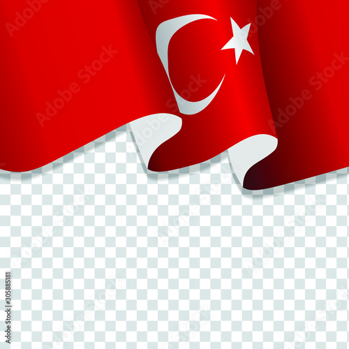 Waving flag of Turkey for independence Day isolated on transparent background