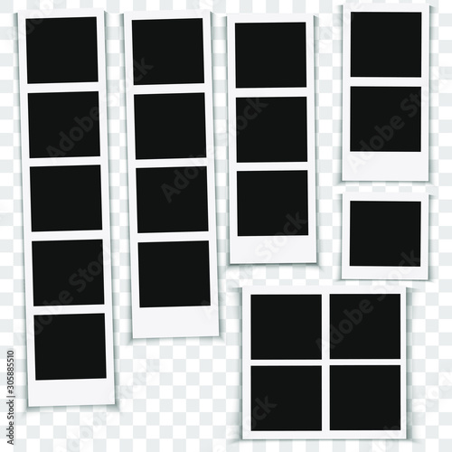 Retro photo frame on isolated background. Realistic temlate for photo booth. Collection instant photo. Your family memories. Vector illustration.