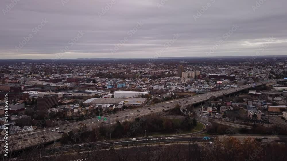 Aerial view of Paterson New Jersey with the full panorama of Manhattan in the background, Aerial view of Paterson New Jersey with the full panorama of Manhattan in the background,