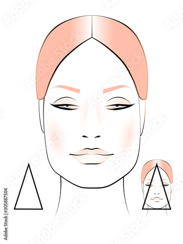 template for creating makeup with the image of a female face. the shape of an inverted triangle.