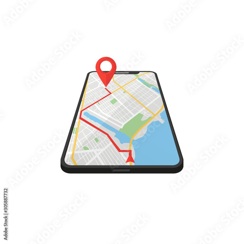 navigator map in the phone isometric flat