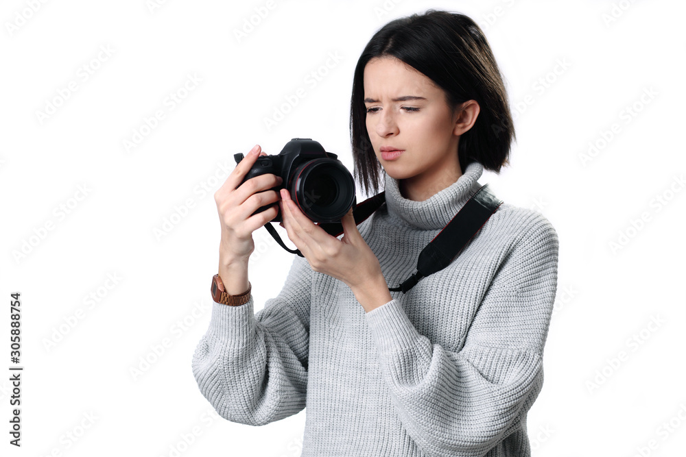 Woman photographer takes images with dslr camera Woman photographer takes images with dslr camera