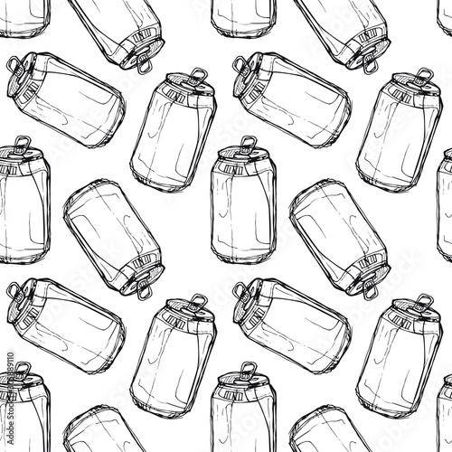 Fast food drink metal can pattern set illustrated in black ink