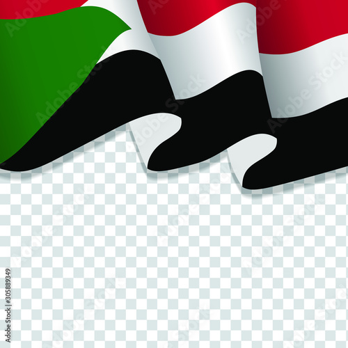 Waving flag of Sudan for independence Day isolated on transparent background