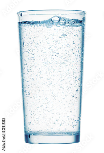 one glass of sparkling water on a white background, isolated object