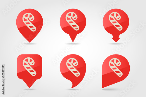 Christmas Candy Cane flat pin map icon
