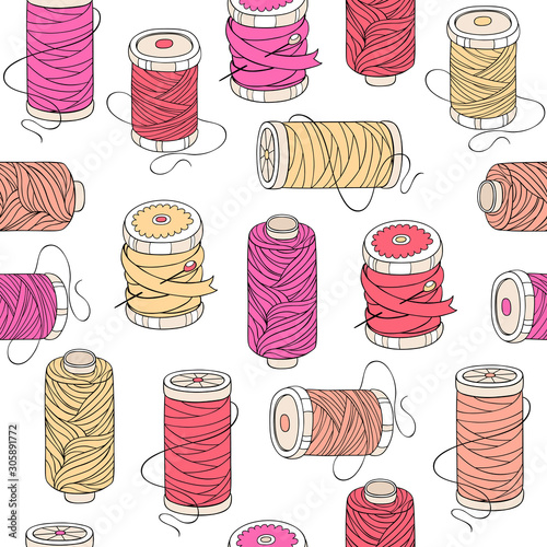 Vector spools of threads seamless pattern