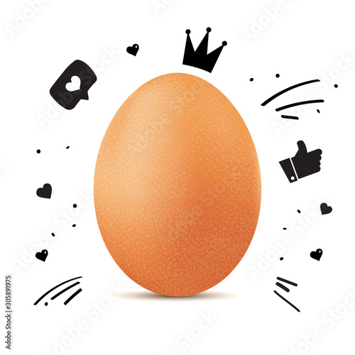 Lettering artwork illustrating a concept of the most liked egg, the most liked instagram post in history. Egg hype hand drawn lettering with like symbols.