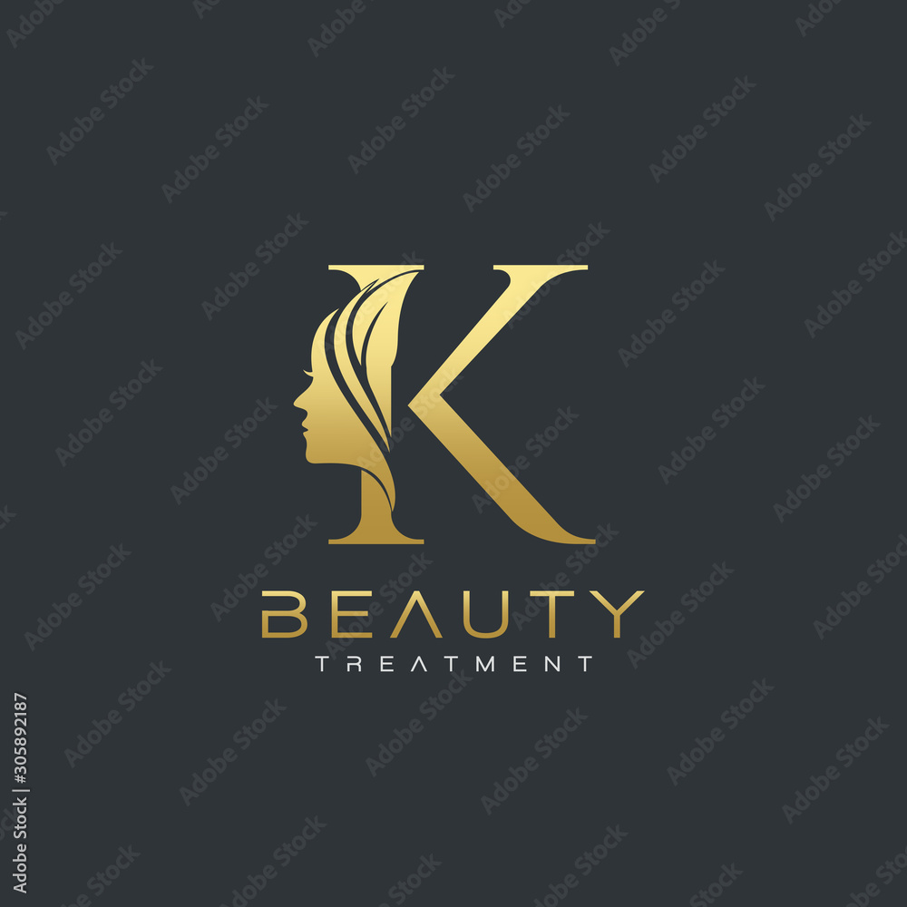 Stockvector K Letter Luxury Beauty Face Logo Design Vector Adobe