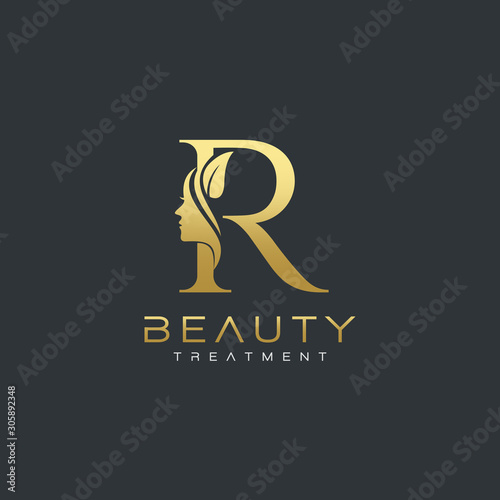 R Letter Luxury Beauty Face Logo Design Vector
