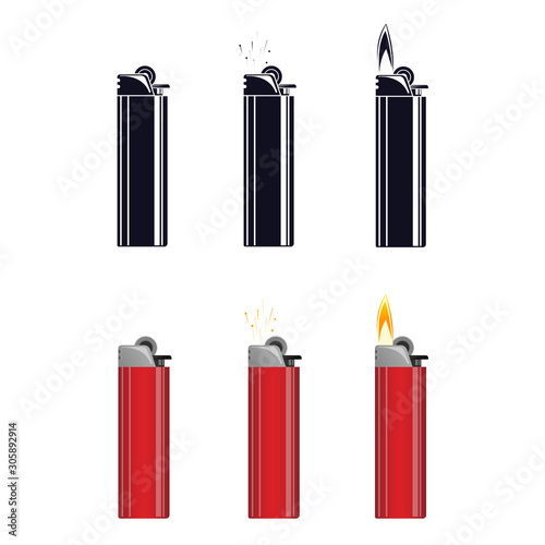 Lighter. The flame of the lighter. Pocket lighter. Vector illustration