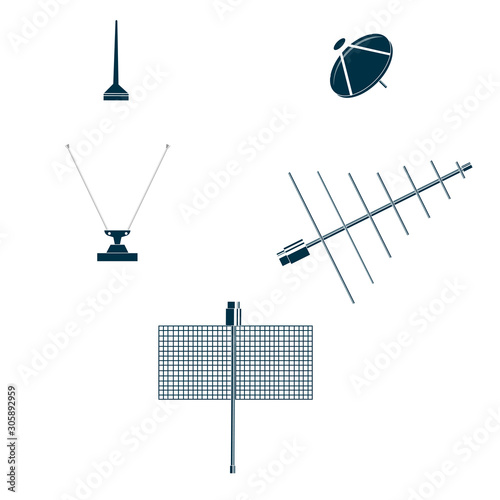 Antenna. Set of antennas for communication. Vector illustration