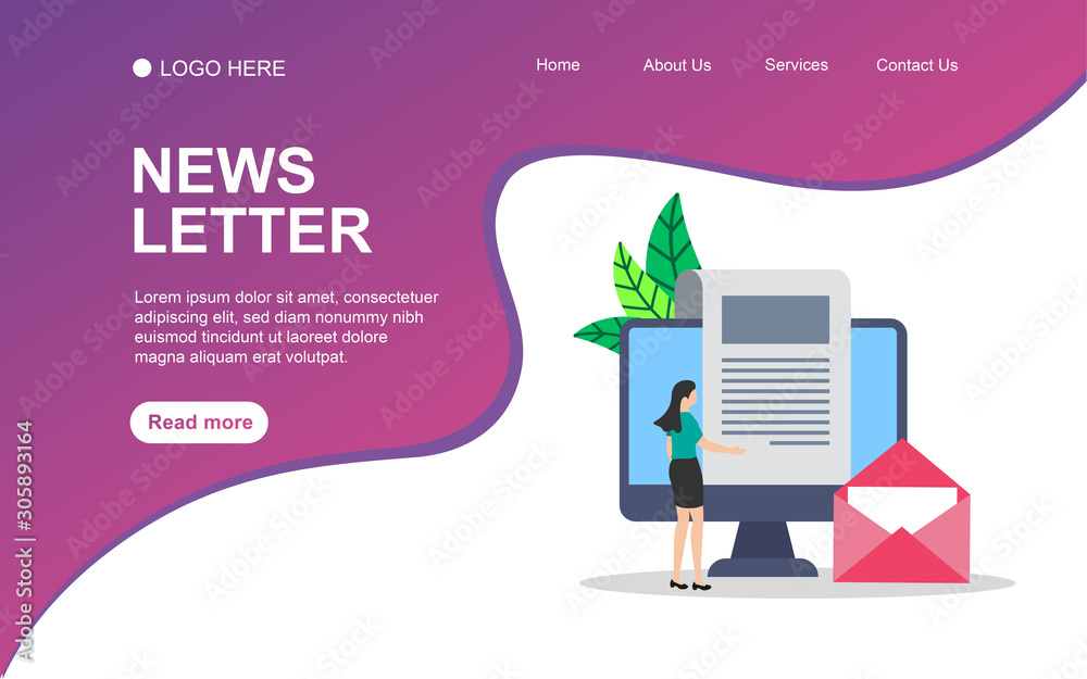 Newsletter concept with people character for web landing page template, banner, presentation, social, and print media. Business flat design vector illustration. Newsletter concept with people character for web landing page template, banner, presentation, social, and print media. Business flat design vector illustration.