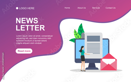 Newsletter concept with people character for web landing page template, banner, presentation, social, and print media. Business flat design vector illustration.