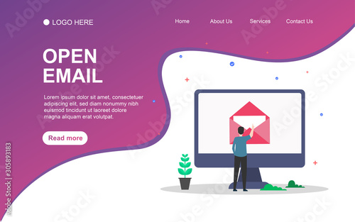 Open email concept with people character for web landing page template, banner, presentation, social, and print media. Business flat design vector illustration.